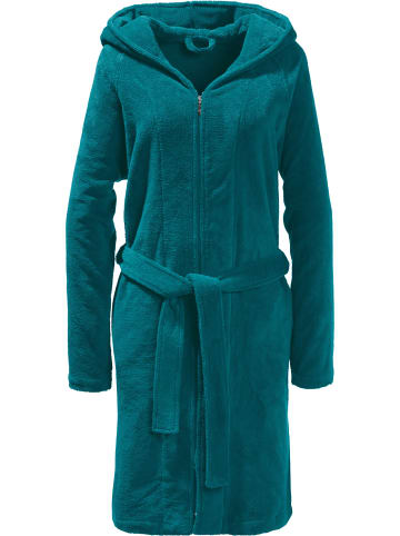 Erwin Müller Velours-Frottier Velours Unisex-Bademantel mit Kapuze Balingen in petrol