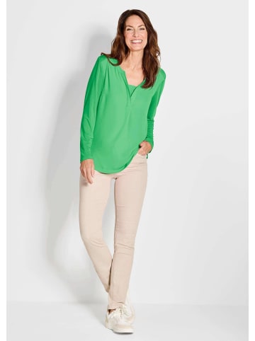 GOLDNER Blusenshirt Elegantes Chiffonshirt mit Jersey-Details in grün