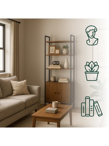 relaxdays Bücherregal in Braun/ Schwarz - (B)60 x (H)159,5 x (T)24 cm