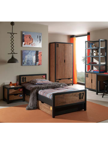 58 aufm Kessel KINDERZIMMER Set komplett Kameko 8 Massivholz+MDF Schwarz/Cognac