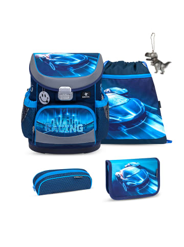 Belmil Mini-Fit Racing Blue Neon Schulranzen Set 5-teilig mit extra Schlüsselanhänger