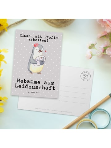 Mr. & Mrs. Panda Ansichtskarte Hebamme Leidenschaft mit Spruch in Grau Pastell
