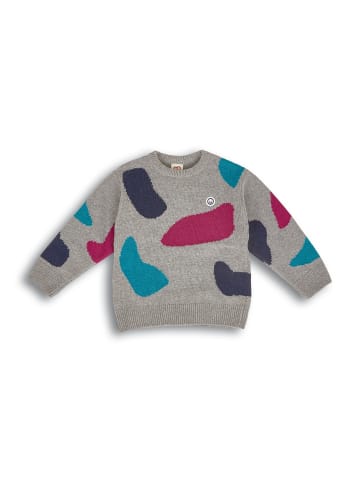 MANITOBER Pattern Strickpullover in Gray/Navy/Petrol/Fuchsia