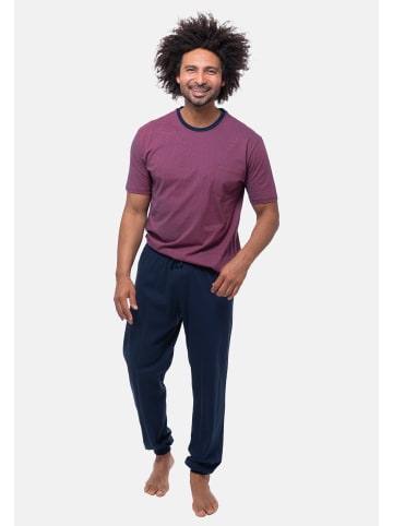 Ammann Schlafanzug Night & Home Cotton in Dunkelblau / rot