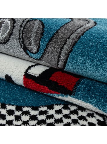 KADIMA DESIGN Kinderteppich Rennwagen Polypropylen saugroboter Kurzflor Kinderzimmer in Blau
