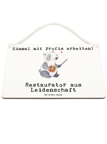 Mr. & Mrs. Panda Schild Restaurator Leidenschaft mit Spruch in Weiß