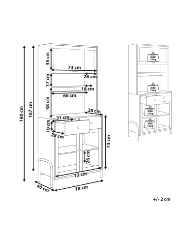 Beliani Vitrine PARLIN in Weiß - (W) 82 x (H) 180 x (L) 40 cm