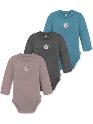 Normani Outdoor Sports 3er Pack Baby Merino Langarmbody Tuai in Blau/Anthrazit/Rosa