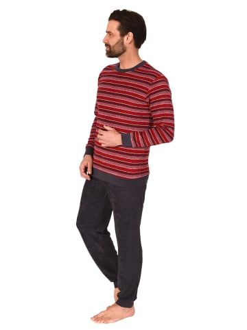 NORMANN Frottee Schlafanzug lang Pyjama RingelMuster - 82397 in rot