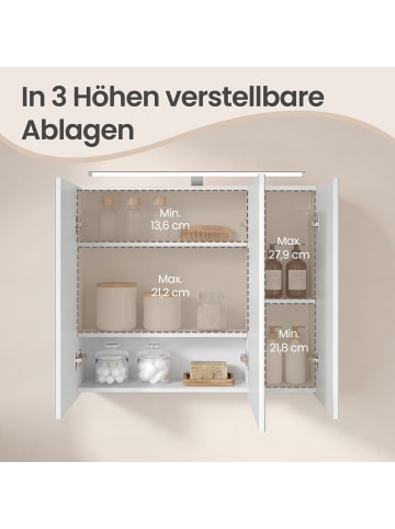 VASAGLE Spiegelschrank Kailyn in Weiß - (B)15 x (H)60 x (T)70 cm