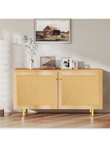 ABRIHOME Sideboard in Natur Korbgeflecht 120x40x63 cm mit 2 Türen für Esszimmer
