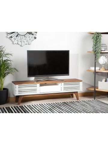 Beliani TV-Möbel DETROIT in Weiß/Braun - (W) 149 x (H) 44 x (L) 35 cm