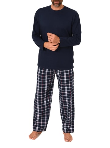 NORMANN Schlafanzug lang Pyjama FlanellHose Karo - 88198 in navy