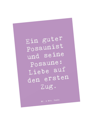 Mr. & Mrs. Panda Postkarte Spruch Posaune Liebe mit Spruch in Lavendeltraum