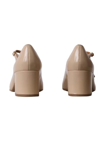 Emilie Karston Pfingstrosen-Lederballerinas mit Absatz Beige