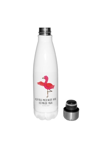 Mr. & Mrs. Panda Thermosflasche Flamingo Yoga mit Spruch in Weiß