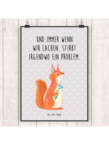 Mr. & Mrs. Panda Bild Eichhörnchen Blume mit Spruch in Grau Pastell
