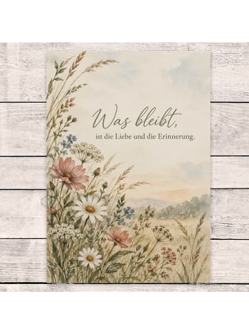 Trauerkarte Blumen zart Design mit Spruch in Weiß