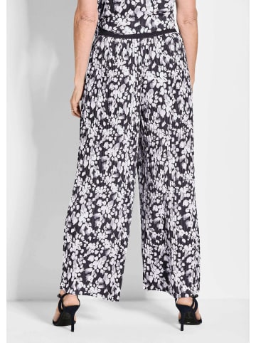 GOLDNER Plissee-Culotte Florale, elegante VERA Hose in marine / weiß / geblümt