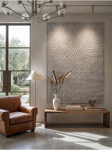 KADIMA DESIGN Outdoor-Teppich ENGADIN Blattmotiv Kurzflor Wohnzimmer Balkon in Silbergrau