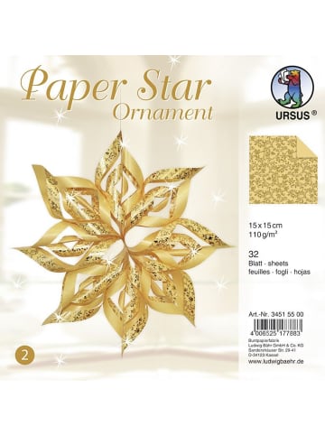 Buntpapierfabrik Ludwig Bähr Papier Stern Ornament Set 2 110g/qm 15x15cm 32 Blatt gold