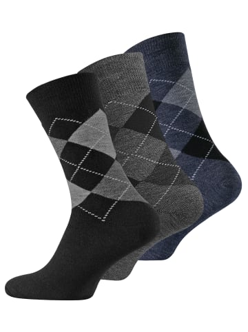 Cotton Prime® Thermo-Socken 3 Paar, im Karo-Design in Schwarz/Grau/Blau