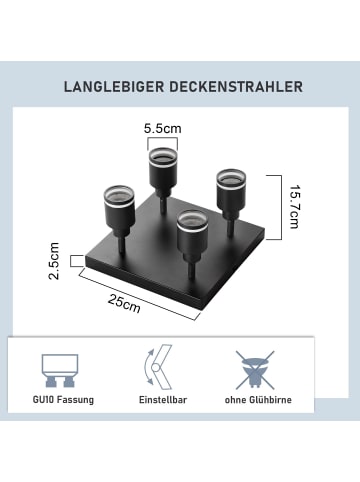 ZMH Deckenleuchte in Schwarz 4-flammige GU10 Modern Deckenspots Eckig