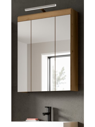 Inn.Furn Spiegelschrank Salbei grün, Eiche Artisan 60 cm, Badschrank 3-türig