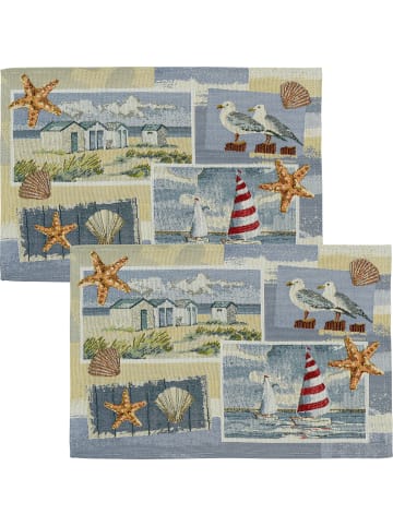 Sander Gobelin Tischset 2er-Pack Beach house in hellblau-rot