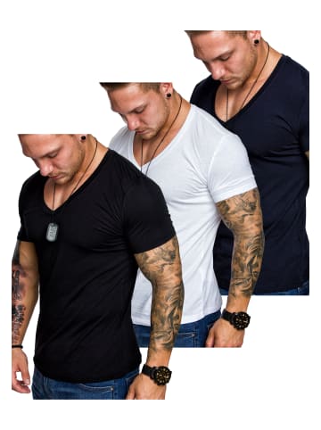 Amaci&Sons Herren 3er-Pack T-Shirts 3. EUGENE in (Navyblau + Weiß + Schwarz)
