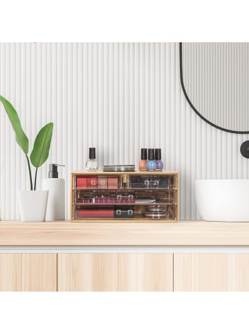 relaxdays Make Up Organizer in Natur/ Transparent - (B)23,5 x (H)11 x (T)15 cm