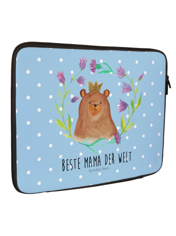 Mr. & Mrs. Panda Laptop Tasche Bär Königin mit Spruch in Blau Pastell