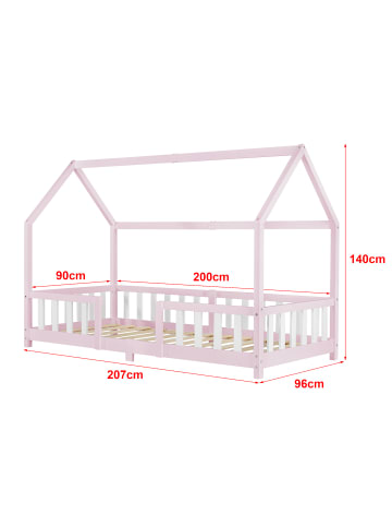 en.casa Kinderbett Sisimiut mit Matratze in Rosa Weiß (L)200cm (B)90cm