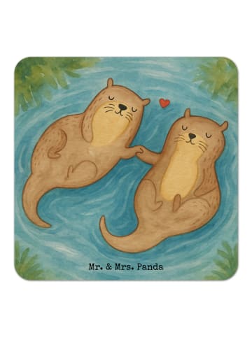 Mr. & Mrs. Panda Bierdeckel Otter Hände halten Design ohne Spruch in Weiß