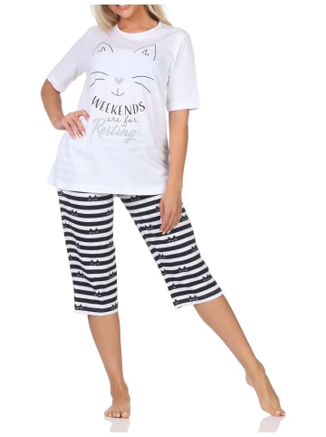 NORMANN Kurzarm Capri Schlafanzug Pyjama Katzen Optik Übergröße 125 204 380 in rosa