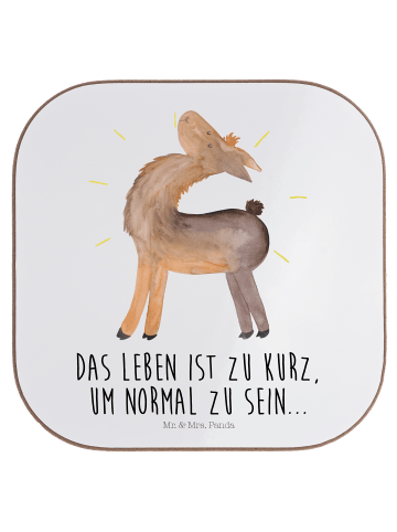 Mr. & Mrs. Panda Glas-Untersetzer Lama Stolz mit Spruch in Weiß
