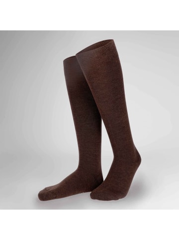 Hudson Kniestrümpfe Relax Woolmix Clima druckfreier Bund in Brownmel.
