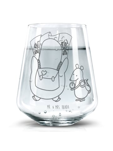 Mr. & Mrs. Panda Trinkglas Pinguin & Maus Wanderer ohne Spruch in Transparent