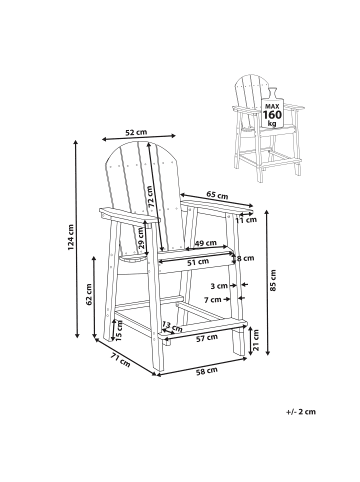 Beliani Barhocker ADIRONDACK in Blau - (W) 58 x (H) 124 x (L) 71 cm