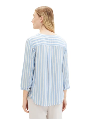 Tom Tailor Gestreifte 3/4 Arm Bluse V-Ausschnitt Tunika Shirt in Blau-3