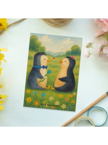 Mr. & Mrs. Panda Postkarte Pinguin Pärchen Design ohne Spruch in Weiß