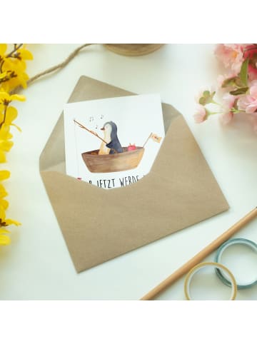 Mr. & Mrs. Panda Grußkarte Pinguin Angelboot mit Spruch in Weiß