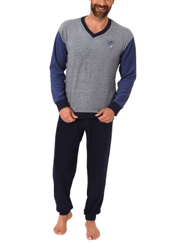 NORMANN Frottee Schlafanzug langarm Pyjama Bündchen - 49633 in blau