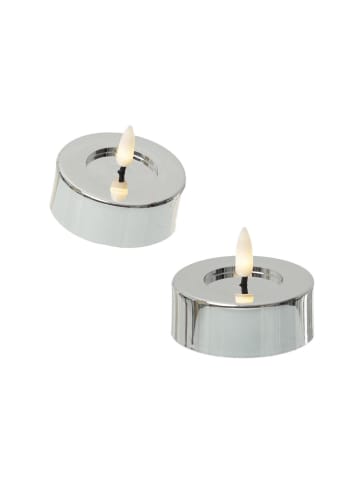 MARELIDA 2x LED Maxi Teelichter flackernd D: 6,5cm in silber glänzend