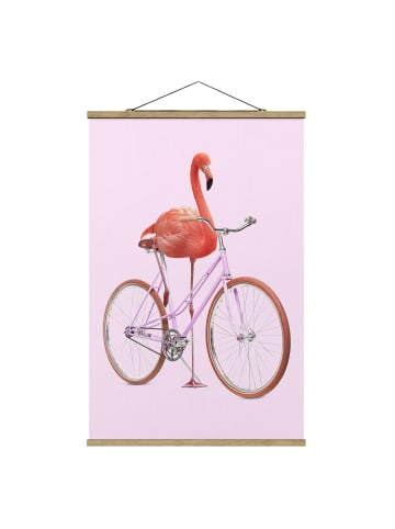 WALLART Stoffbild - Jonas Loose - Flamingo mit Fahrrad in Rosa