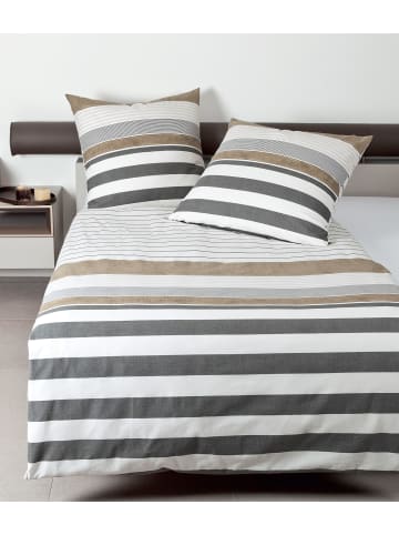Traumschloss Premium Flanell Bettwäsche - Streifenmuster in grau, braun in grau