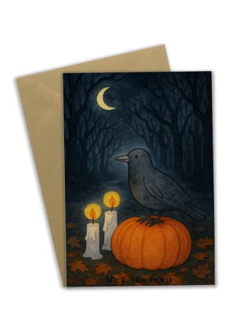 Mr. & Mrs. Panda Beileidskarte Krähe Halloween Design ohne Spruch in Weiß