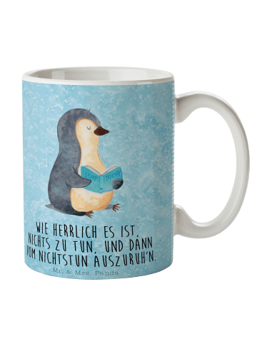 Mr. & Mrs. Panda Keramikbecher Pinguin Buch mit Spruch in Eisblau