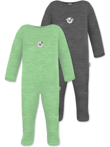 Normani Outdoor Sports Normani Outdoor Sports 2er Pack MERINO Baby Merino Strampler „Levin" in Grün/Anthrazit