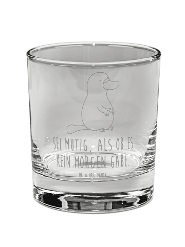 Mr. & Mrs. Panda Whiskeyglas Schnabeltier Mut mit Spruch in Transparent
